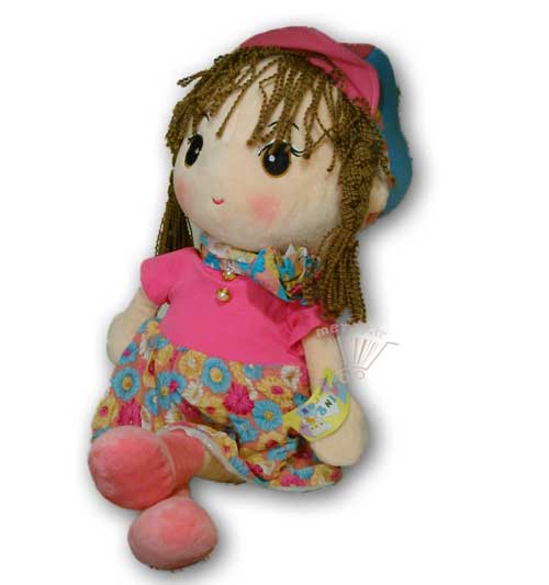عروسک دختر مو بافتنی لباس صورتی